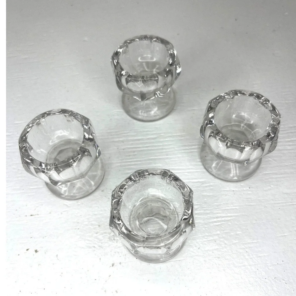Set of 4 Vintage Clear Glass Egg Cups Faceted‎ Pedestal Base Pressed Glass
